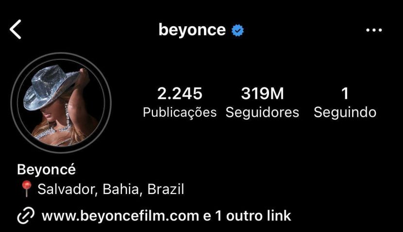Perfil da Beyoncé no Instagram nesta sexta-feira (22) / ReproduçãoInstagram