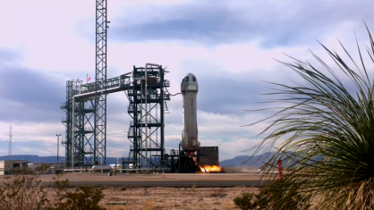 Foguete New Shepard, da Blue Origin, decolando