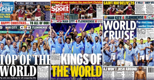Jornais da Inglaterra valorizam título do Manchester City no Mundial de Clubes