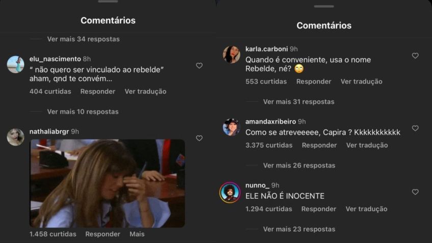 Comentários na postagem de Alfonso Herrera/Reprodução Instagram