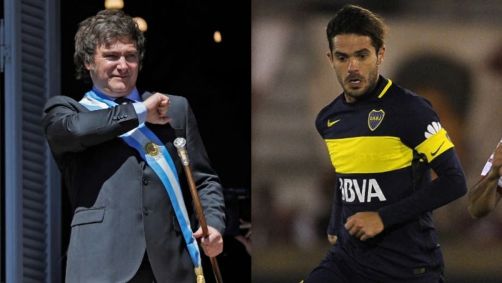Javier Milei (à esq.) mudou de time por causa de Fernando Gago (à dir.)