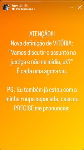 Igor Camargo reagiu após namorada ser derrotada na Justiça / Reprodução/Instagram