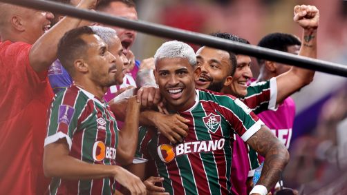 Jogadores do Fluminense comemoram com John Kennedy o segundo gol na semifinal do Mundial de Clubes