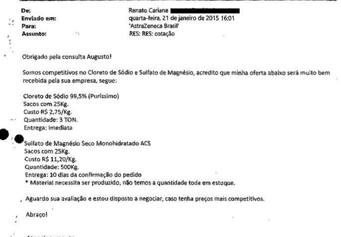 E-mail de Renato Cariani com informações sobre produtos / Reprodução