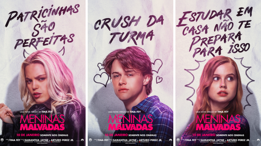 Regina George, Aaron Samuels e Cady Heron em novos pôsteres de "Meninas Malvadas" / Divulgação/Paramount Pictures
