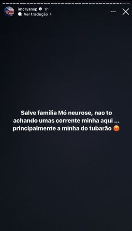 No Instagram, cantor disse que sentiu falta das joias ao acordar / Reprodução/MC Ryan SP/Instagram
