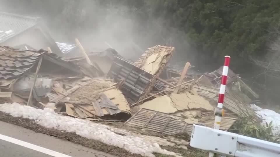 House reduced to rubble after powerful quake in Japan