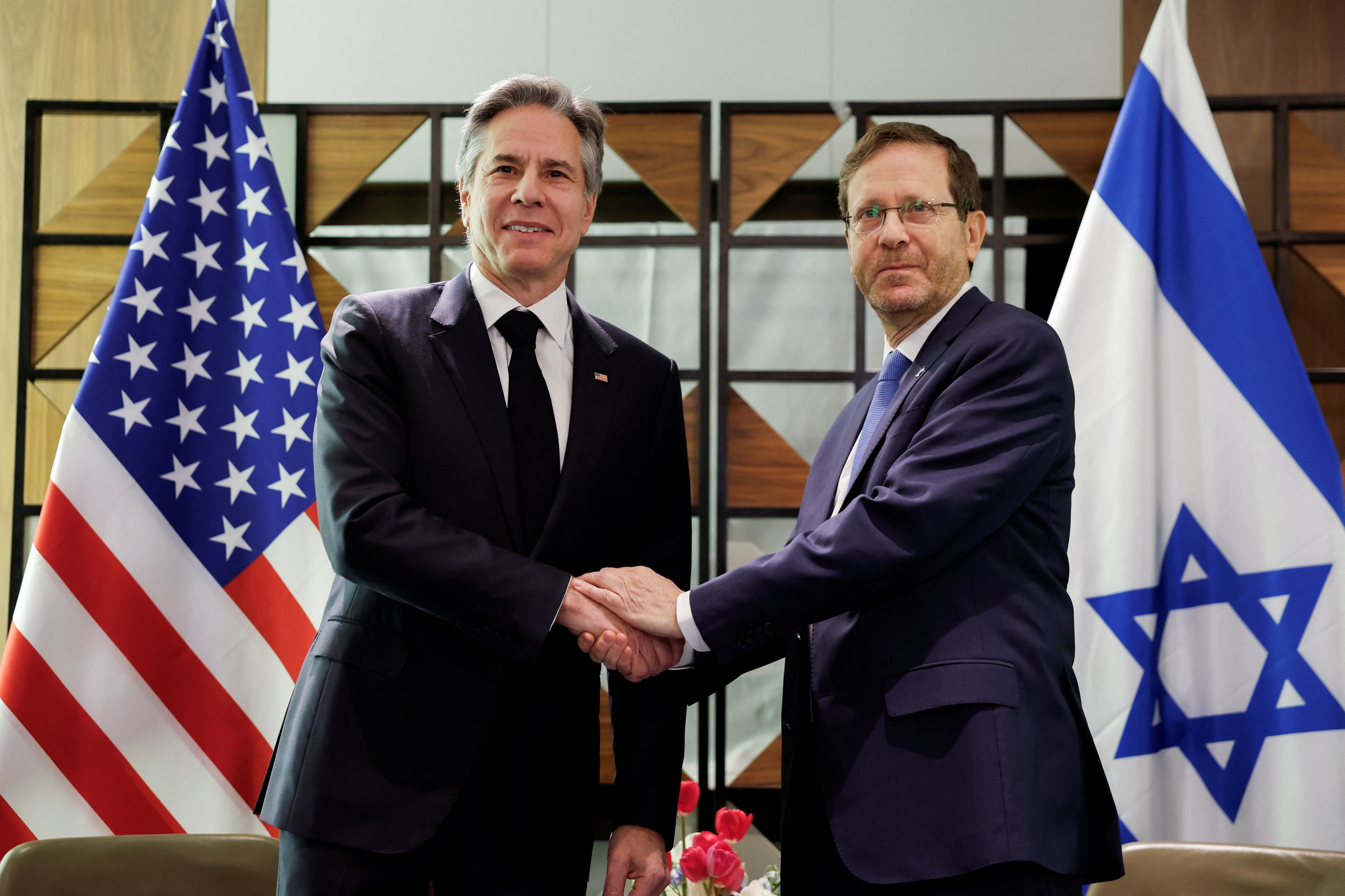 Antony Blinken com presidente israelense Isaac Herzog