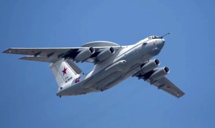 Um avião espião russo A-50 visto durante um ensaio para um desfile militar em Moscou em 2019