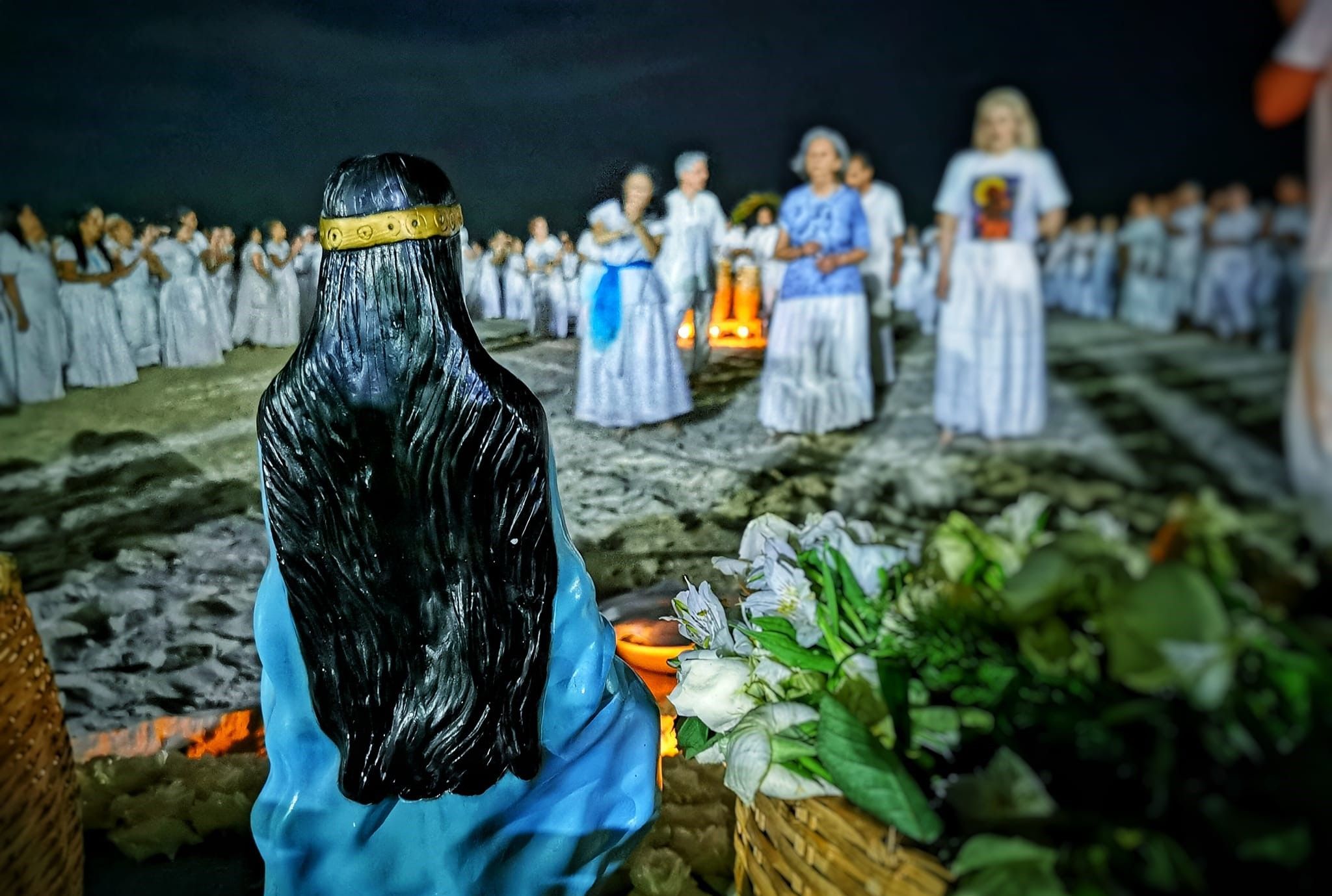 Festa de Yemanjá na Praia Grande, em São Paulo, realizada pelo Circulo de Irradiações Espirituais de São Lázaro / Rafael Pauperio/Arquivo Pessoal
