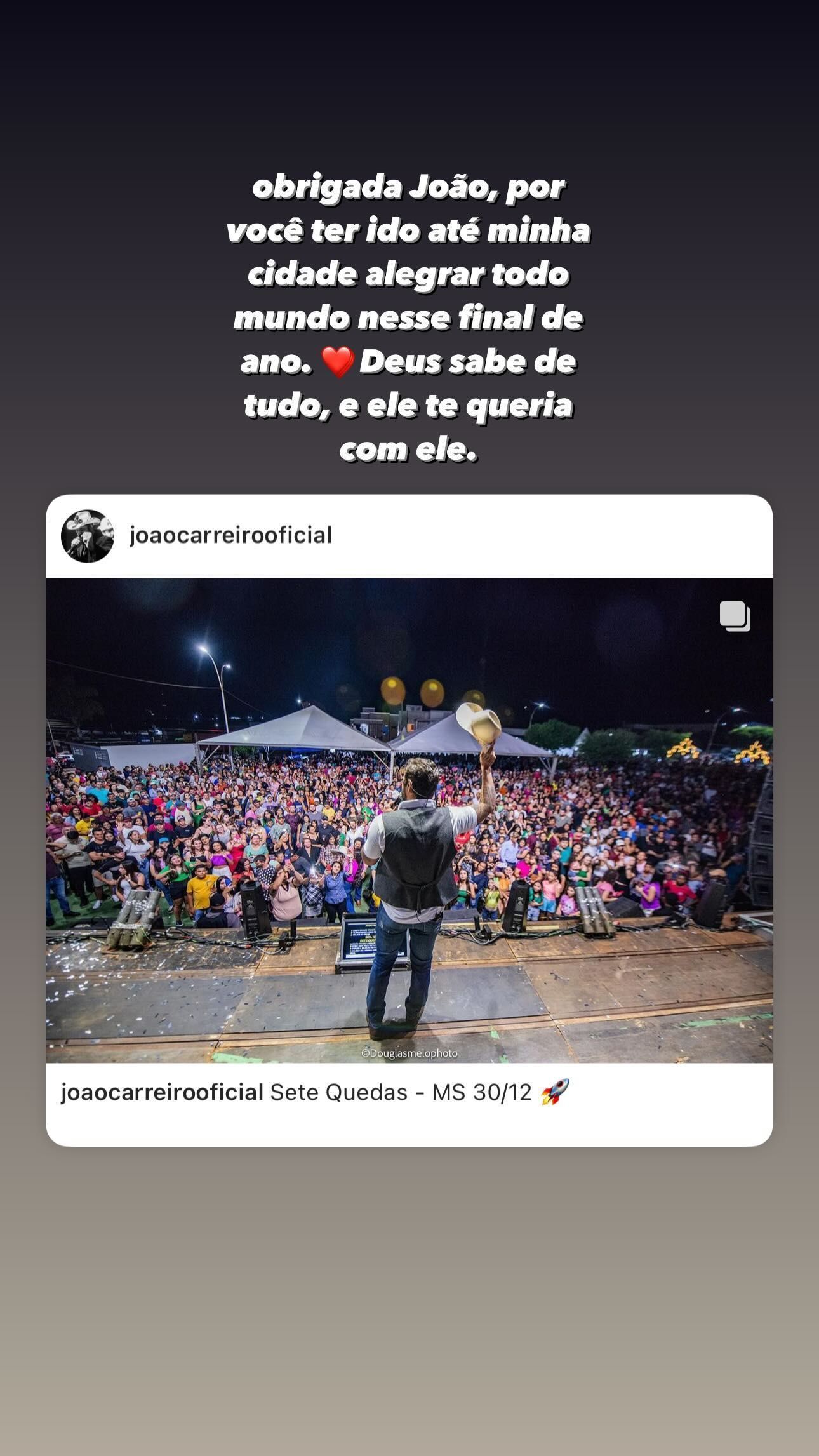 Ana Castela lamenta morte de João Carreiro /
