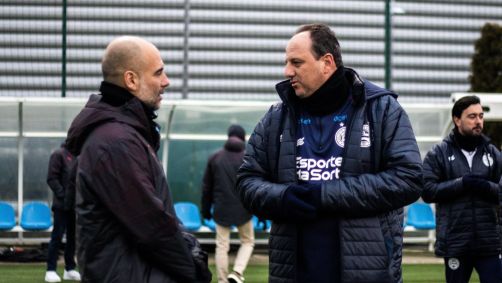 Guardiola e Rogério Ceni, em Manchester