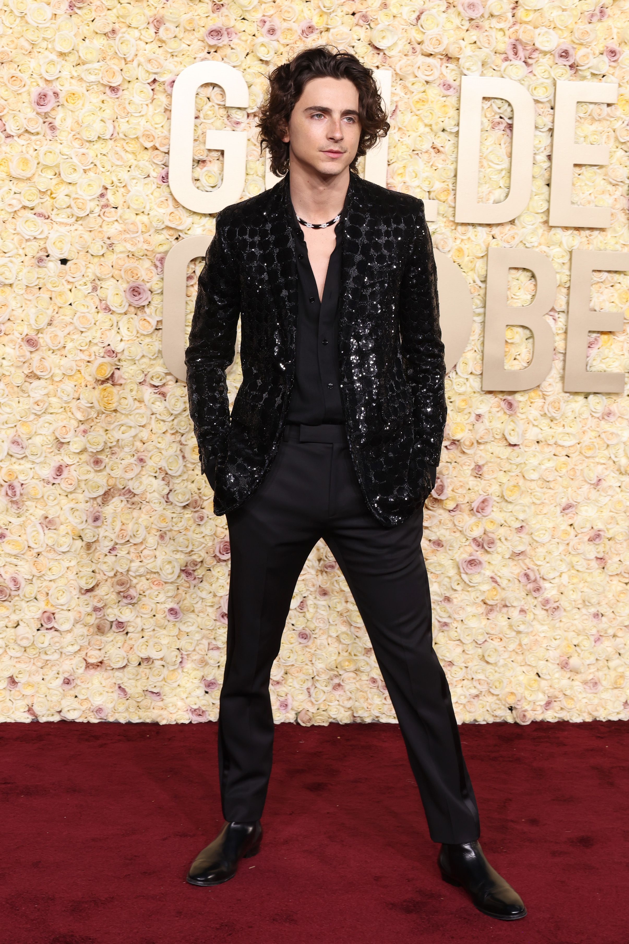Timothée Chalamet no Globo de Ouro. (Photo by Amy Sussman/Getty Images) /
