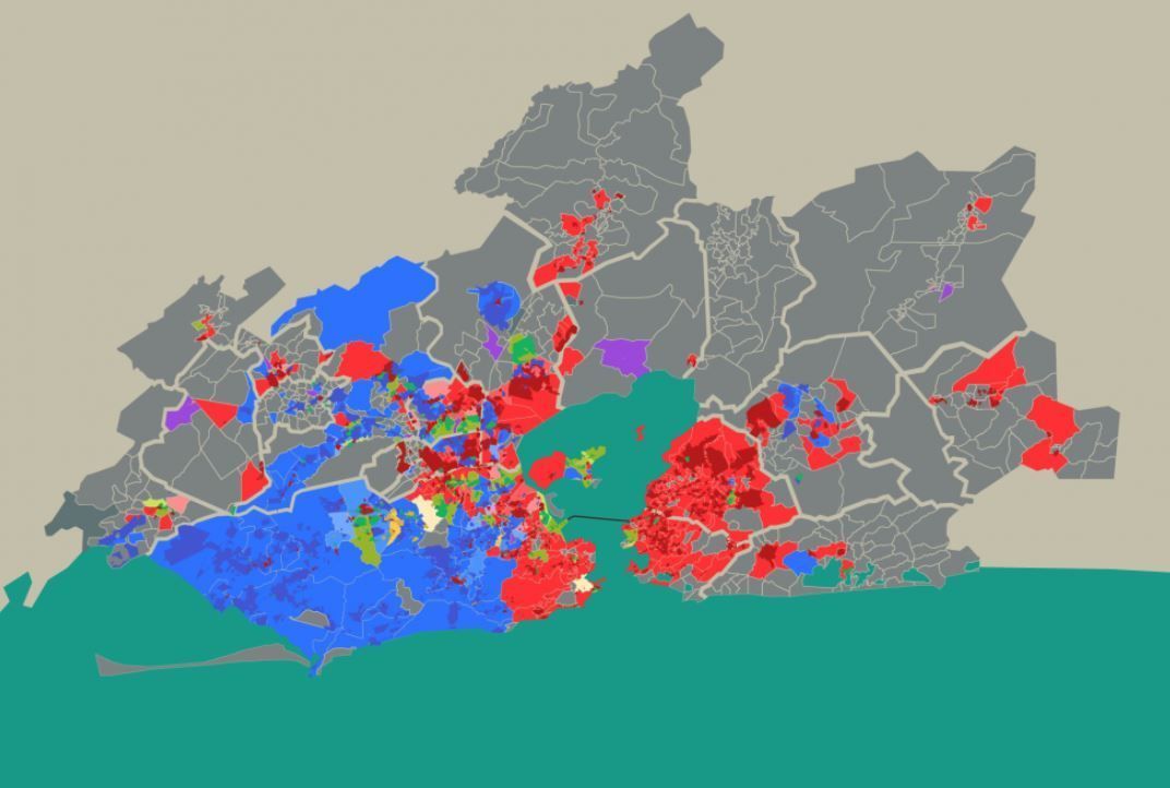 Mapa elaborado pela UFF mostra domínio de grupos criminosos no Rio de Janeiro / Reprodução