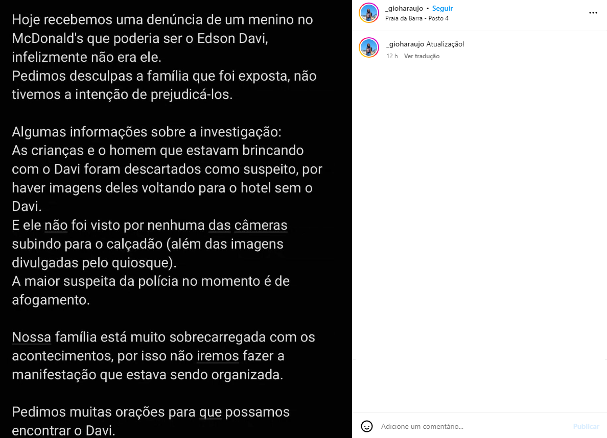 Irmã de Davi fala sobre desaparecimento da criança nas redes sociais / Reprodução/Redes sociais