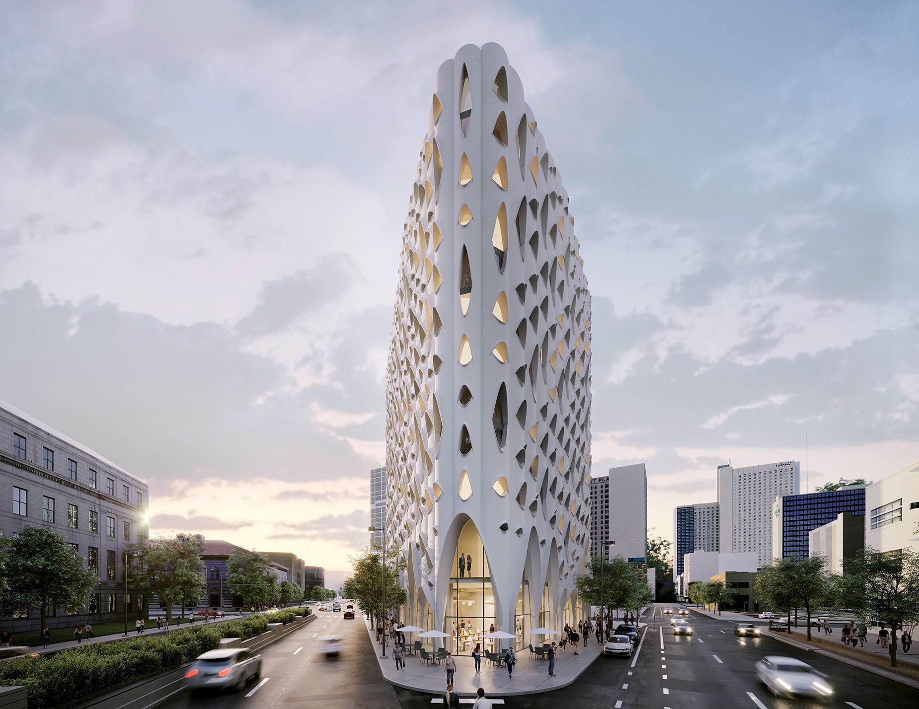 O design do hotel Populus é inspirado na natureza/ Studio Gang