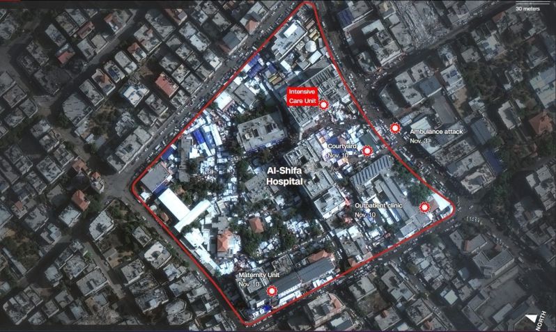 Área do hospital Al-Shifa em Gaza / Arte/CNN