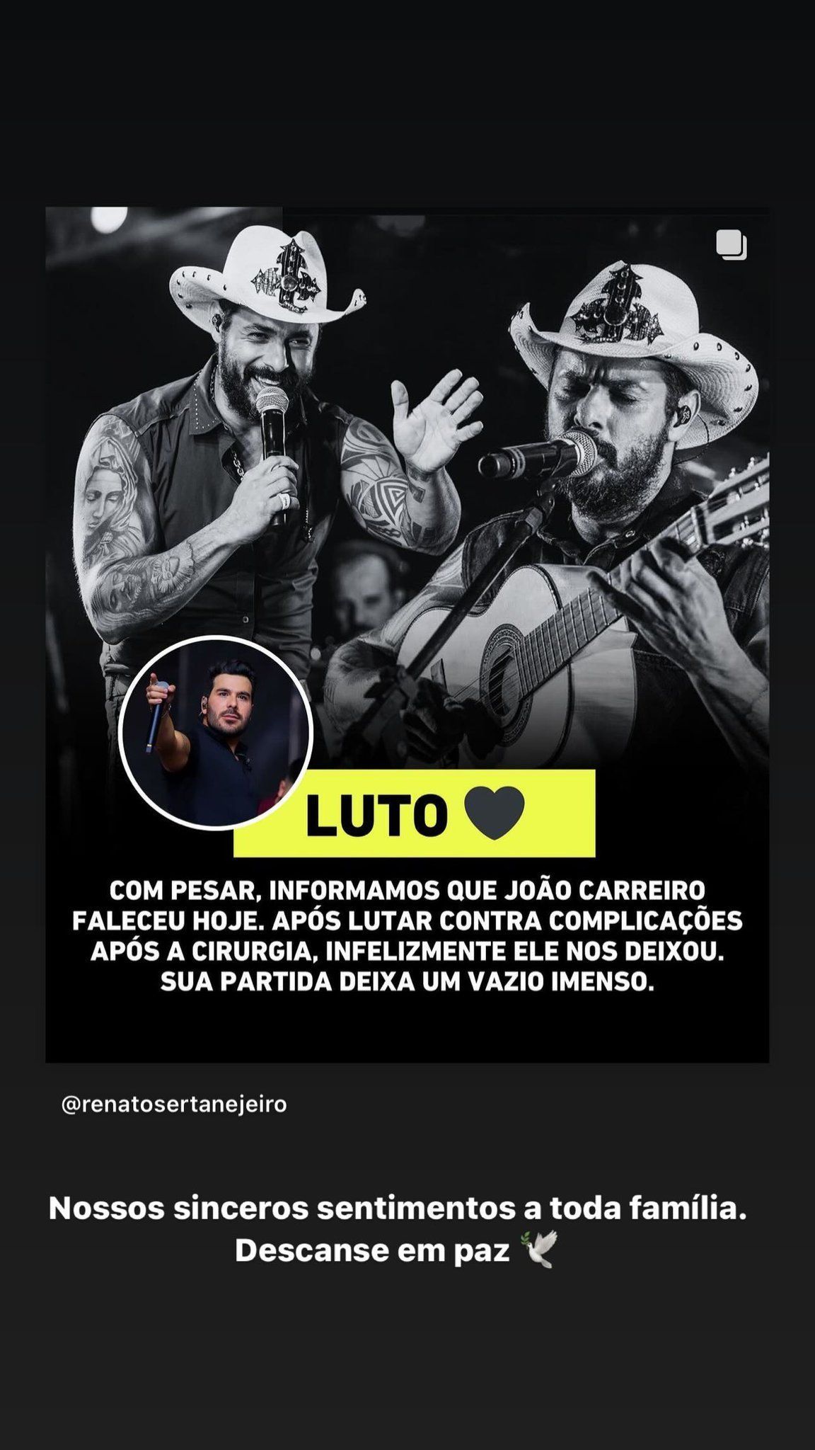 Trio Parada Dura lamenta morte de João Carreiro / Reprodução/Instagram