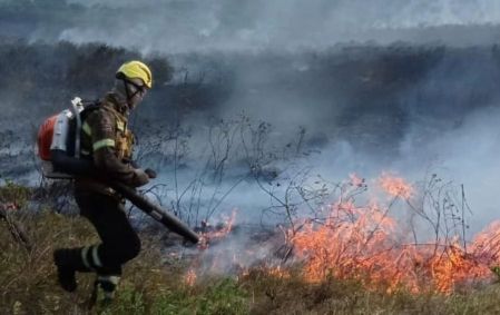 Bombeiro tenta extinguir chamas na Chapada Diamantina