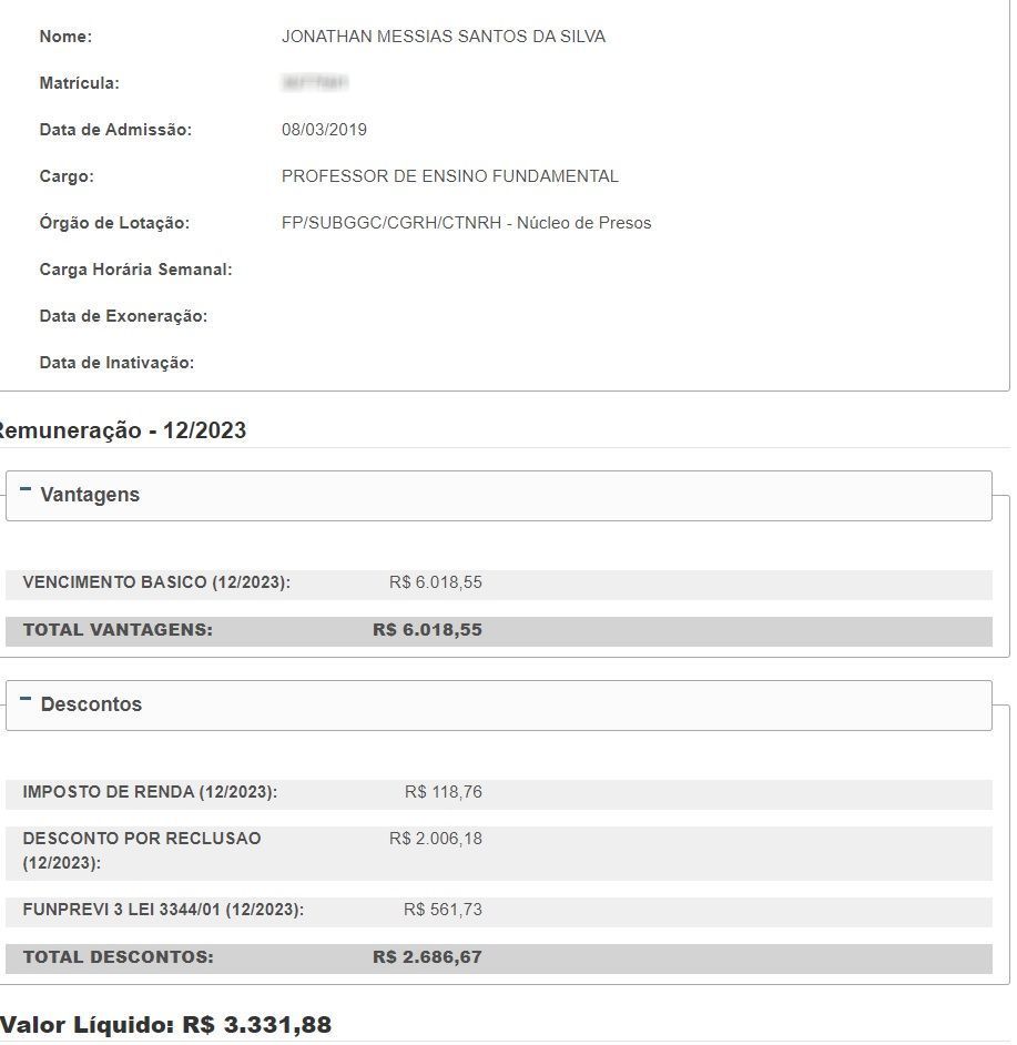 Folha de pagamento disponível no Portal da Transparência da Prefeitura do Rio / Reprodução