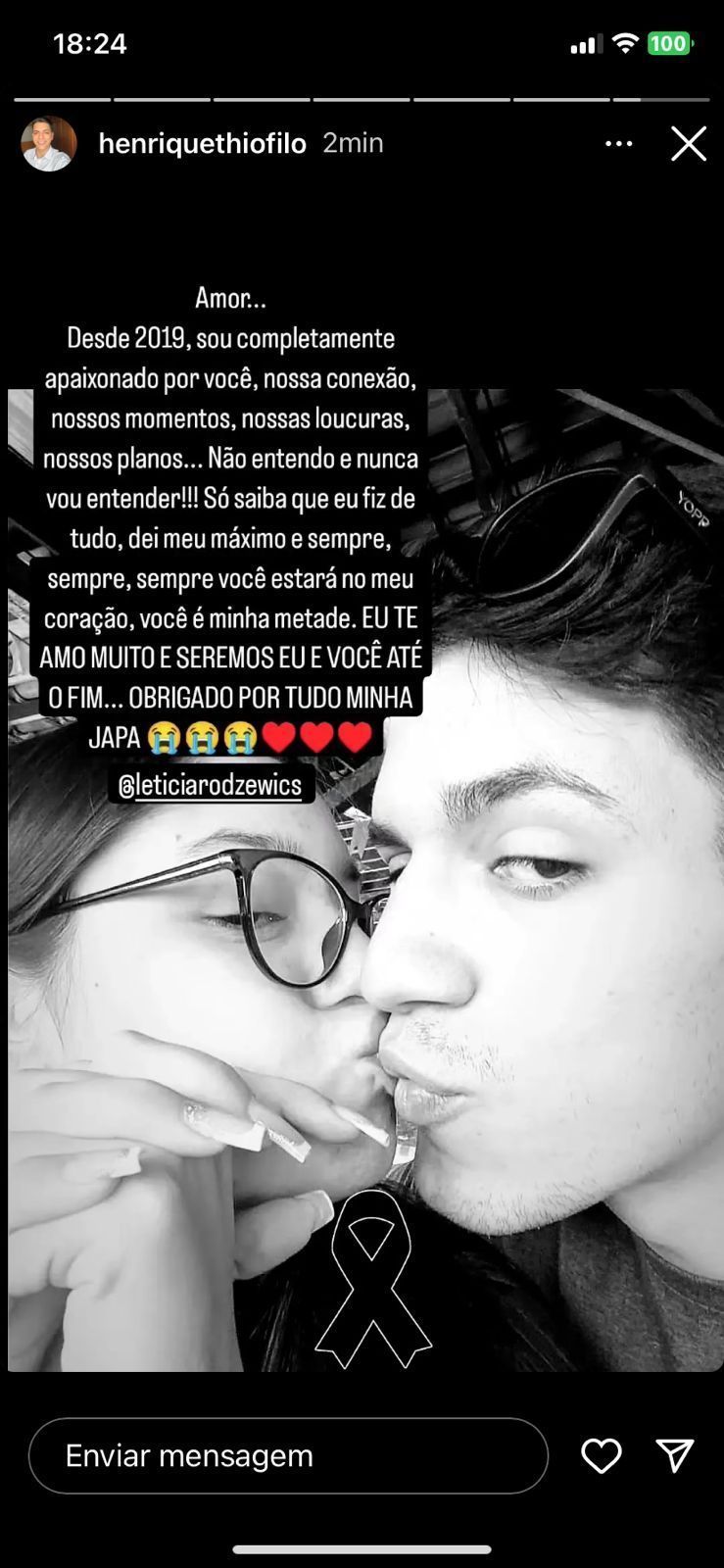 Henrique Thiofilo posta mensagem de despedida para Letícia Ayumi / Reprodução/Redes Sociais