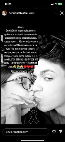 Henrique Thiofilo posta mensagem de despedida para Letícia Ayumi / Reprodução/Redes Sociais