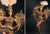 Anitta homenageia a Beija-Flor com look dourado em show de pré-Carnaval