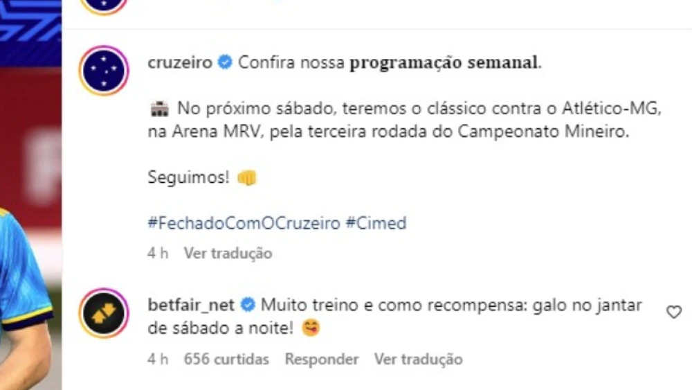 Patrocinadora do Cruzeiro provoca Atlético-MG nas redes sociais / Reprodução/Redes Sociais