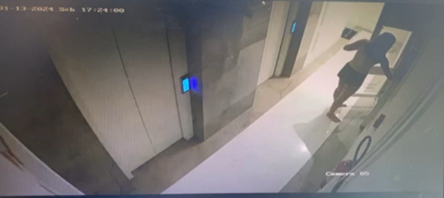 As imagens de câmera de segurança do prédio mostram o momento em que, na tarde de sábado (13), a jovem deixa o apartamento e esconde o celular no na caixa de hidrante do corredor.