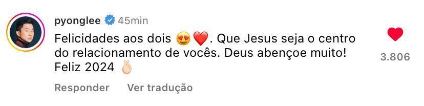 Pyong Lee faz comentário em anúncio de namoro da ex, Sammy Sampaio / Reprodução/Sammy Sampaio/Instagram