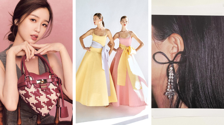 Peças "Coquette" são vistas também em grandes marcas do mundo da moda / Reprodução/ Moschino// Reprodução Carolina Herrera// Reprodução/ Simone Rocha