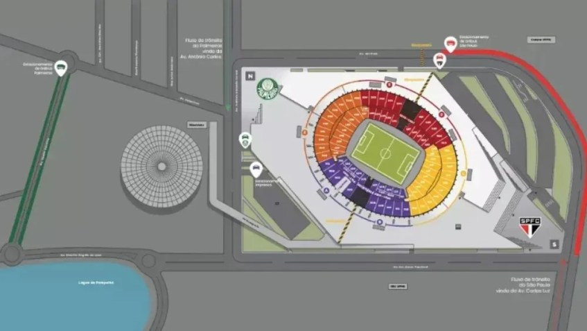 Mapa de acesso de Palmeiras x São Paulo, pela Supercopa do Brasil / Divulgação/Mineirão