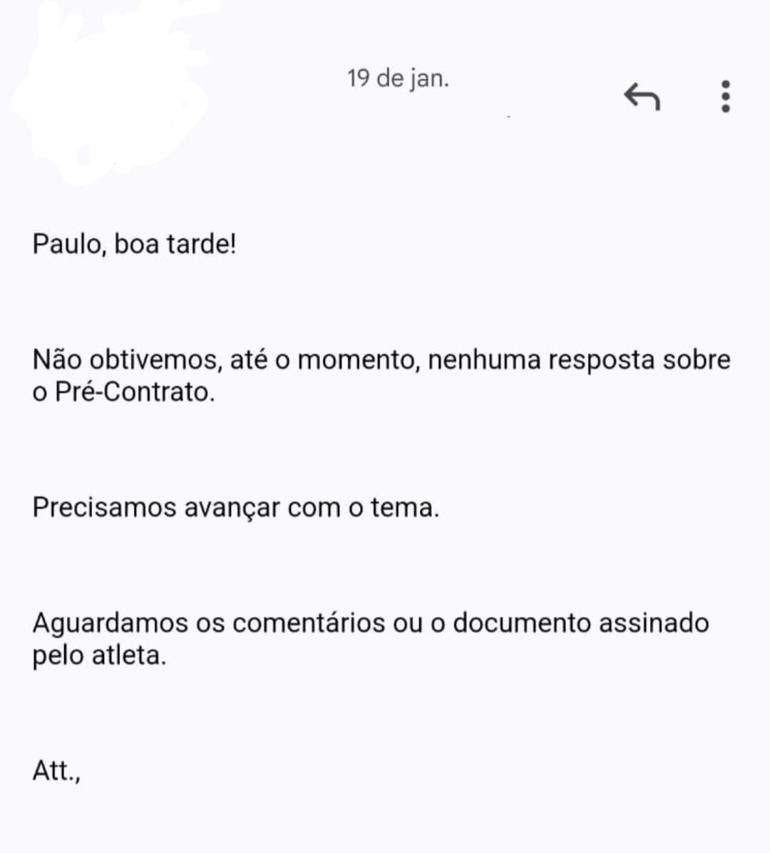 E-mail do Corinthians para o estafe de Lucas Veríssimo / Divulgação