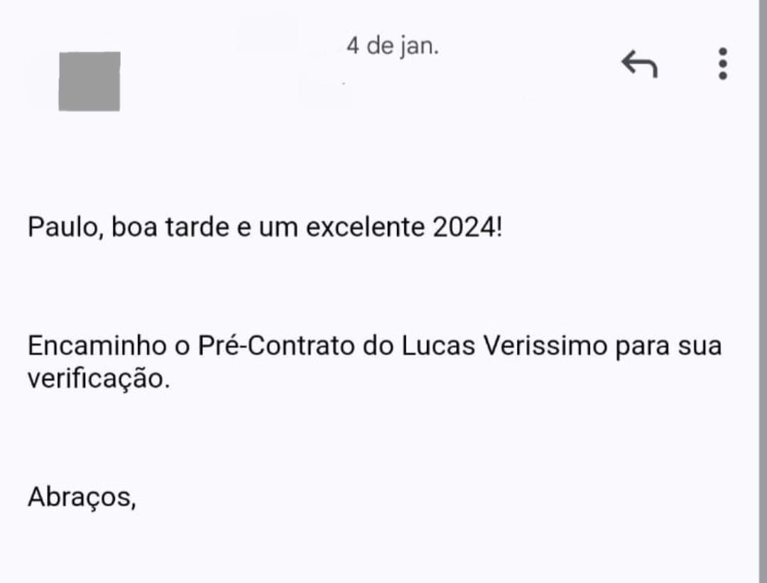 E-mail do Corinthians para o estafe de Lucas Veríssimo / Divulgação