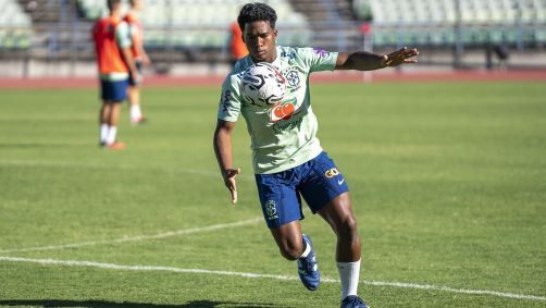 Endrick no primeiro treino da Seleção Brasileira Sub-23 na Venezuela