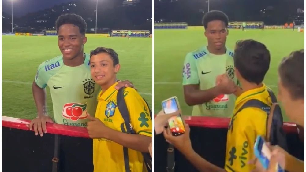 Endrick atendeu fã em treino da Seleção Pré-Olímpica