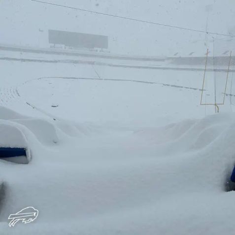 Highmark Stadium, casa do Buffalo Bills, coberta de neve / Divulgação