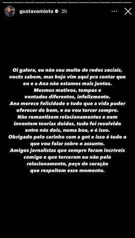 Gustavo Mioto se manifestou nas redes sociais sobre término com Ana Castela / Reprodução/Instagram