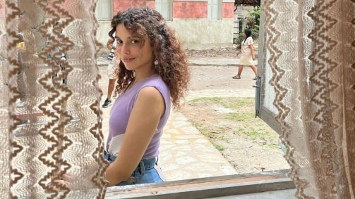 Júlia Lemos nas gravações de "Renascer"