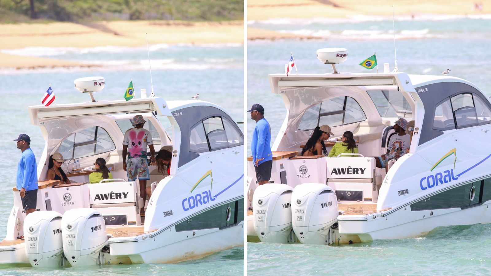 Juliana Nalú e Lewis Hamilton curtem passeio de barco em Trancoso, na Bahia / Julio Cesar/AgNews