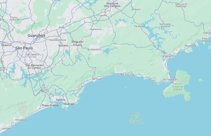 Mapa mostra região de Ilhabela, que seria o destino do helicóptero desaparecido / Reprodução/Google