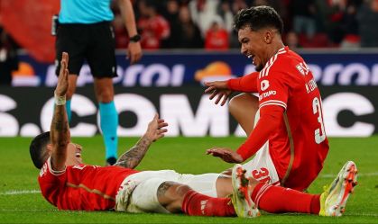 Marcos Leonardo e Di María comemoram gol do Benfica sobre o Boavista