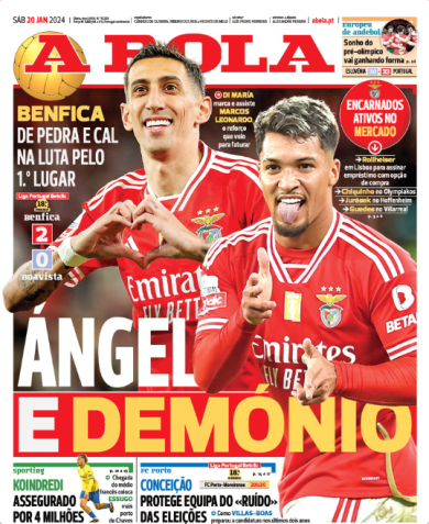 Ángel Di María e Marcos Leonardo foram destaque no jornal A Bola / Reprodução/A Bola