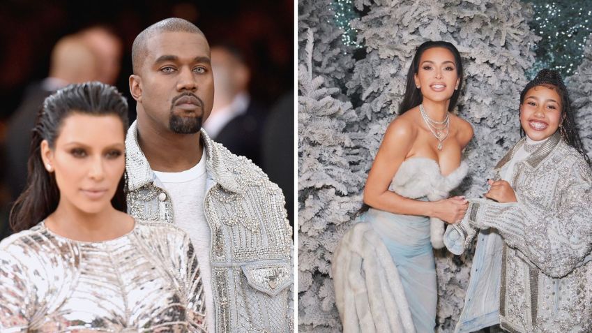 North West usa jaqueta icônica de Kanye / Reprodução/Kim Kardashian/Instagram/Mike Coppola/Getty Images