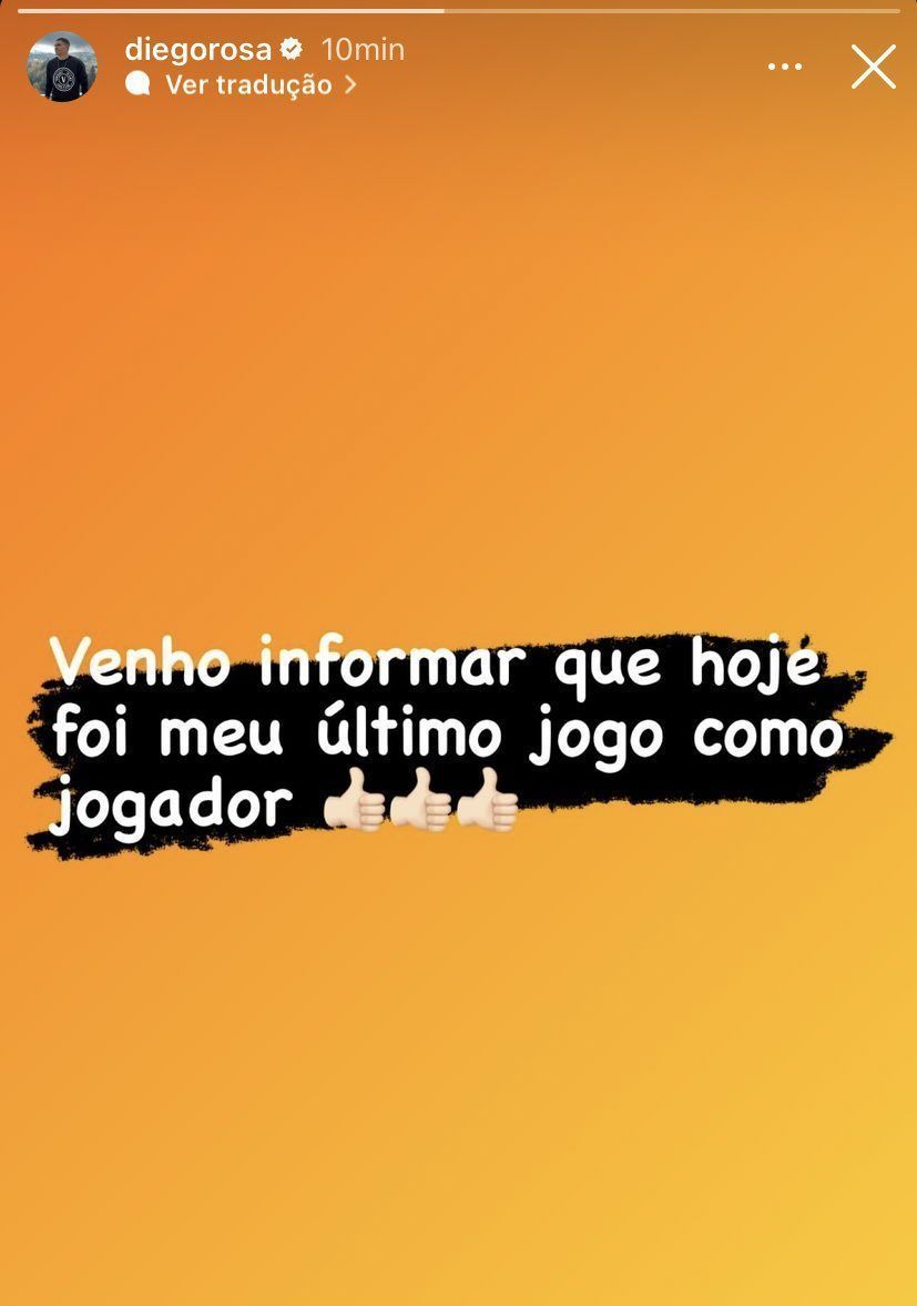 Postagem de Diego Rosa no Instagram após a partida / Reprodução