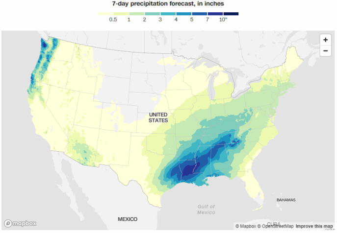 Dados atualizados pela última vez em 22 de janeiro de 2024 / Centro de Previsão Meteorológica do Serviço Meteorológico Nacional/Gráfico pro Byron Manley e Renée Rigdon, da CNN