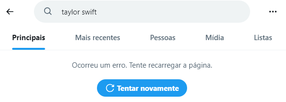 Ao pesquisar pelo nome de Taylor Swift no X, antigo Twitter, uma mensagem de erro aparece. / X/Reprodução