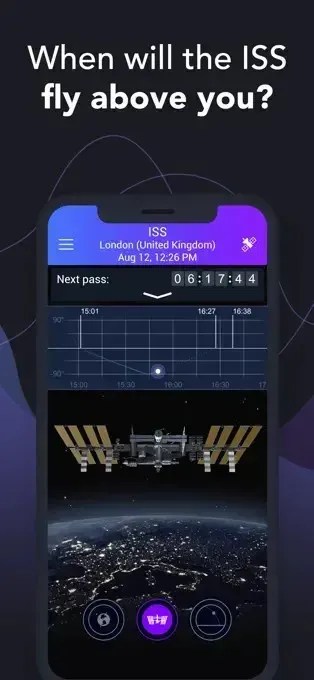 Satellite Tracker permite colocar um alerta para avisar quando um satélite humano está visível no céu / Divulgação