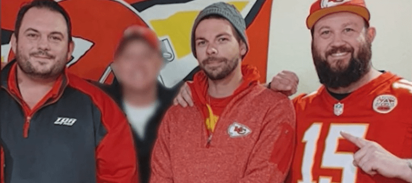 Torcedores do Kansas City Chiefs achados mortos congelados em quintal. Harrington (à esquerda), McGeeney (meio) e Johnson (à direita) / Ricky Johnson/Facebook