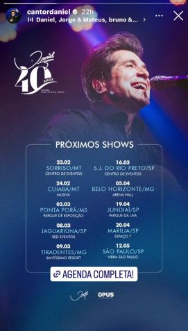 Agenda dos próximos shows já foi divulgada nas redes sociais do cantor / Reprodução/Instagram